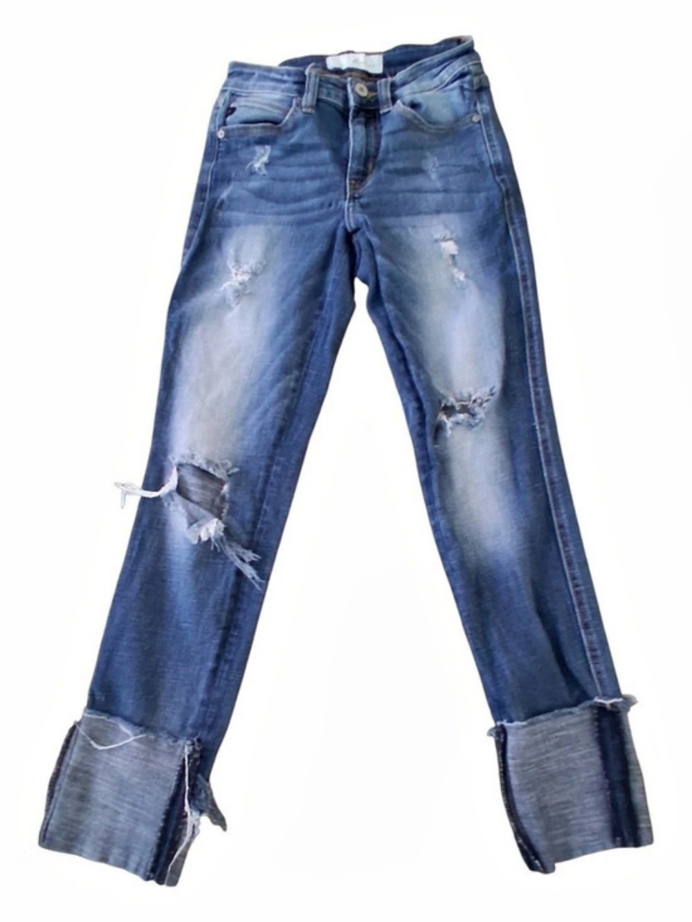 KanCan Distressed Cuffed Bootcut Jeans in Blue Waist 11